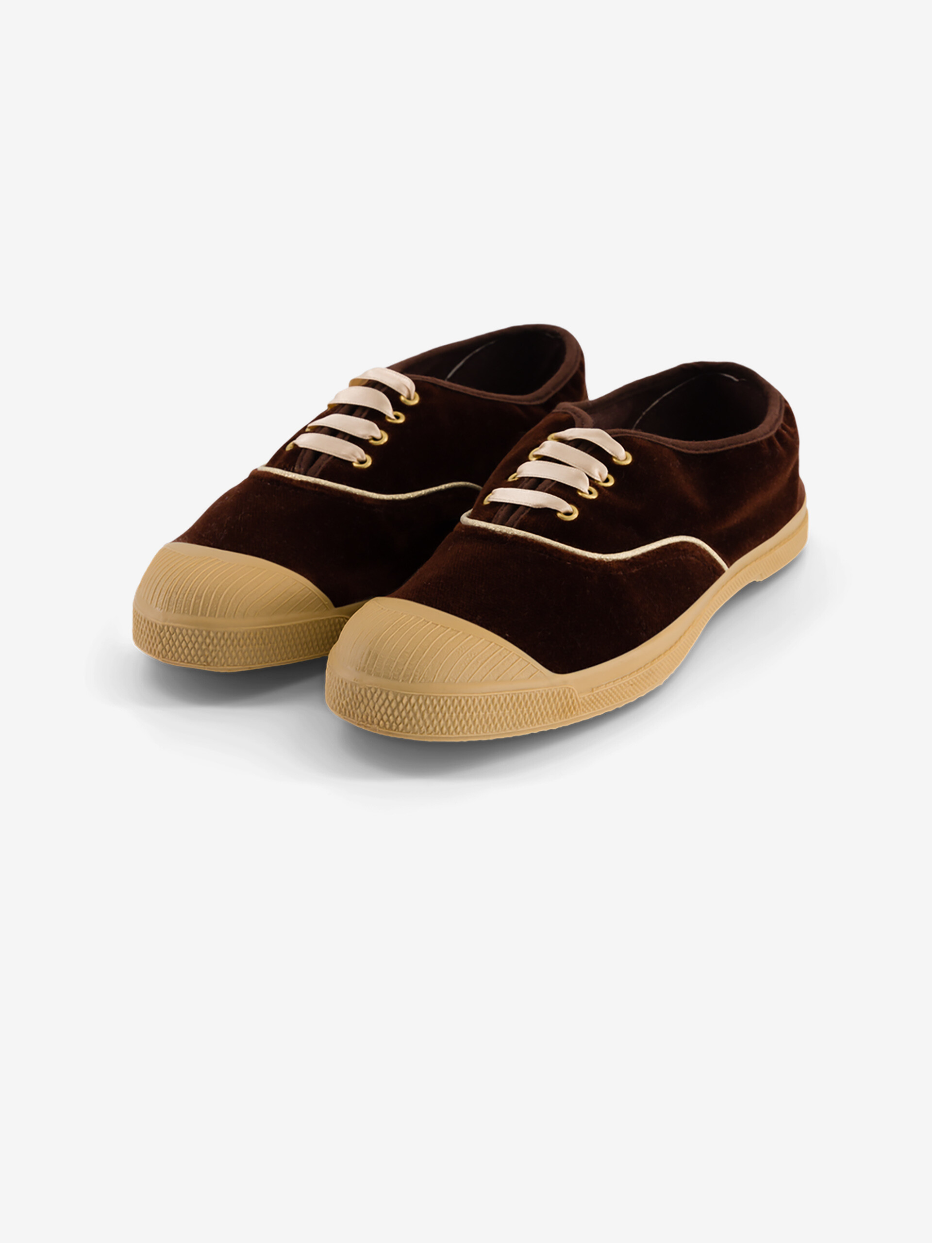 WOMAN VELVET LACE-UP TENNIS - Brun , Tennis & Shoes Bensimon