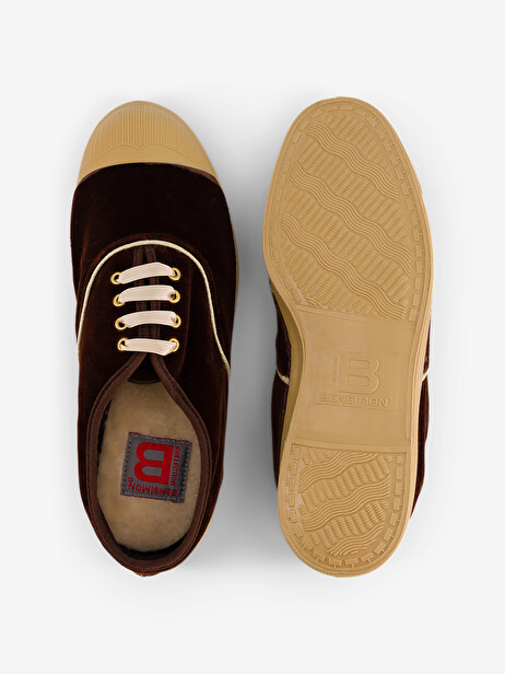 WOMAN VELVET LACE-UP TENNIS -  Brun , Tennis & Shoes Bensimon