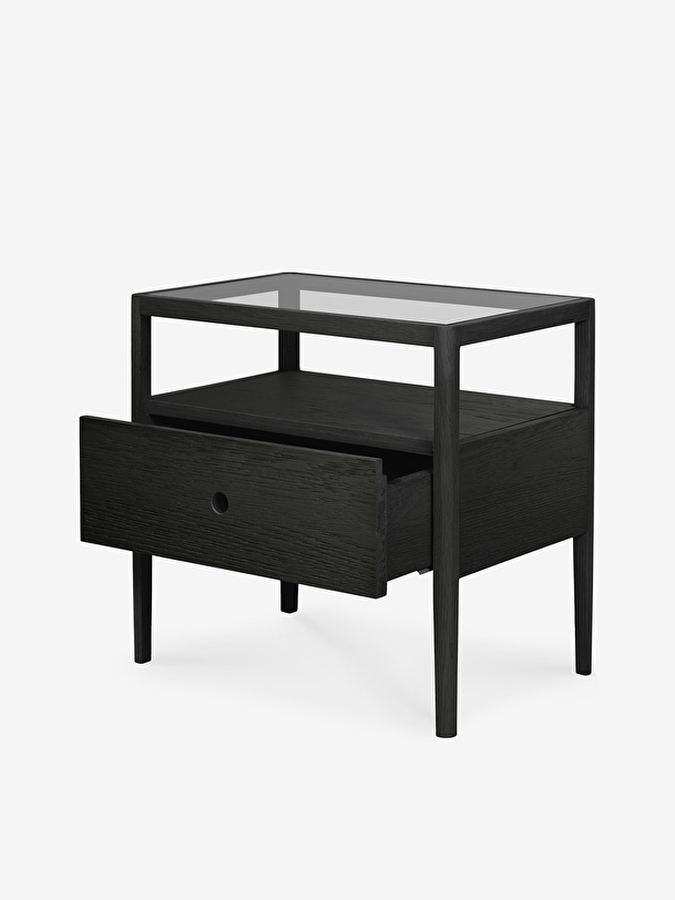 OAK SPINDLE BLACK BEDSIDE TABLE - 1 DRAWER -  Black , Home design Bensimon