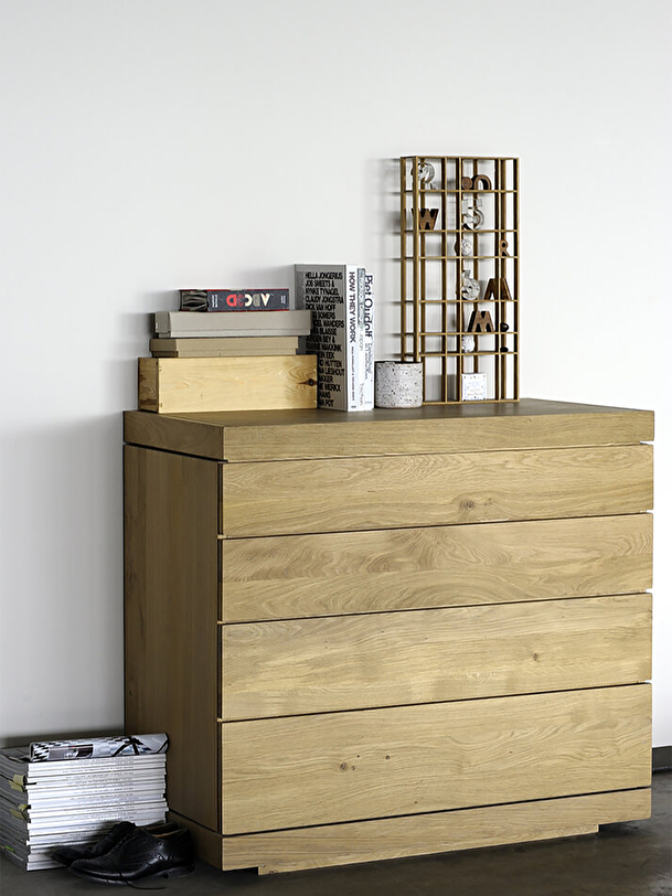 OAK BURGER CHEST OF 4 DRAWERS -  Light oak , Home design Bensimon