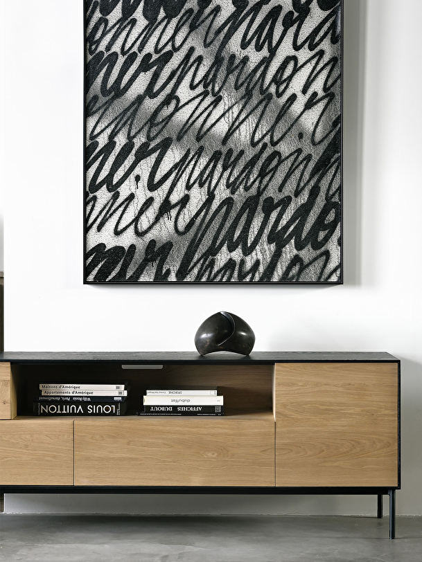 OAK BLACKBIRD TV CUPBOARD - 2 DOORS 2 DRAWERS - Black , Home design Bensimon