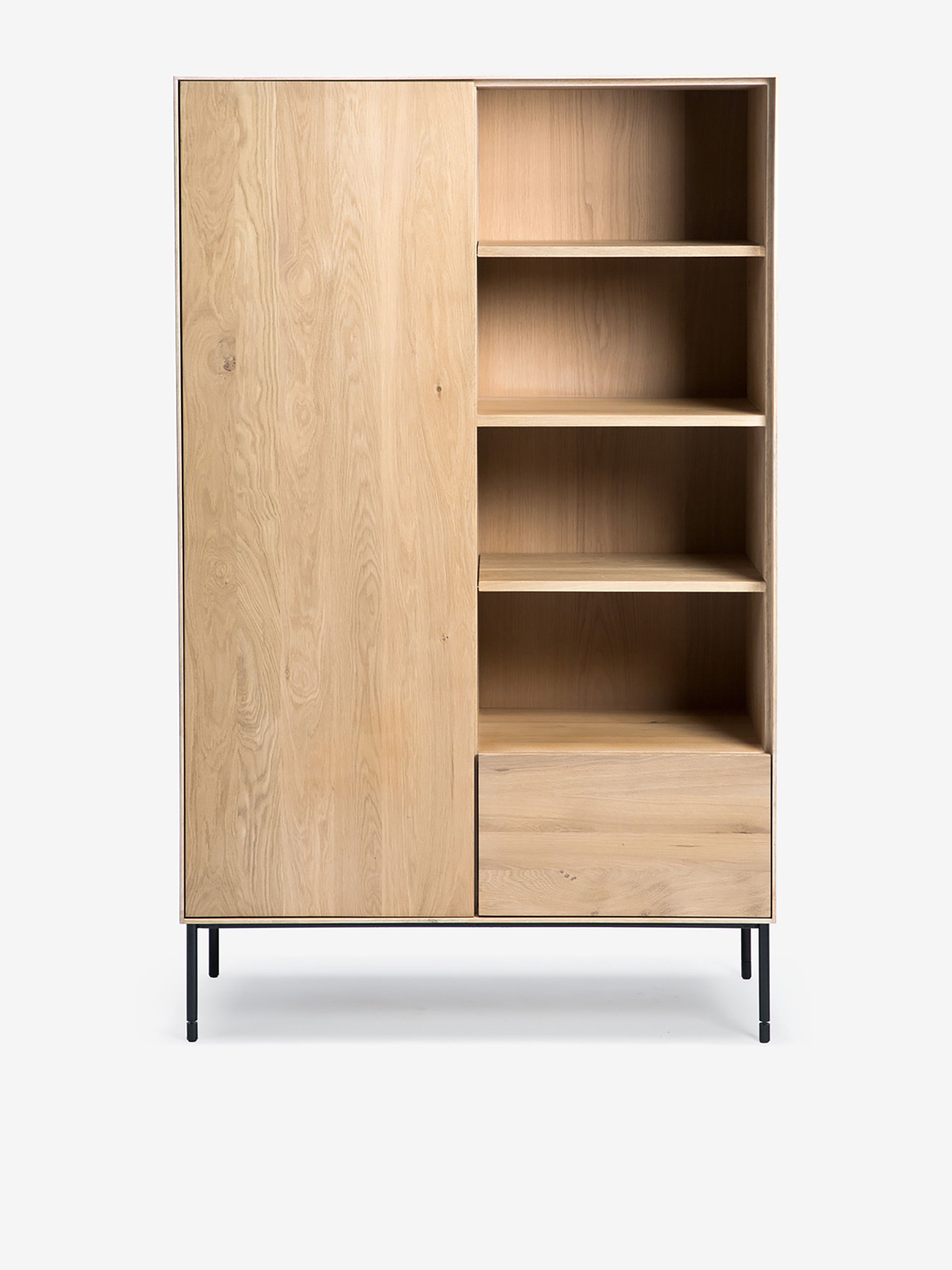 OAK STORAGE CUPBOARD 1 DOOR 1 DRAWER 110X45X178 -  Light oak , Home design Bensimon