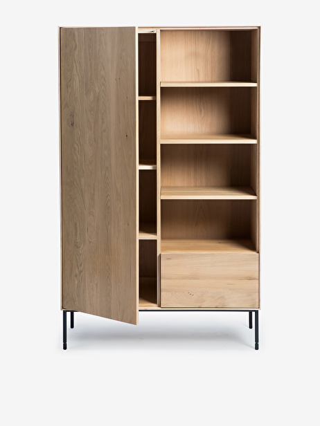 OAK STORAGE CUPBOARD 1 DOOR 1 DRAWER 110X45X178 -  Light oak , Home design Bensimon