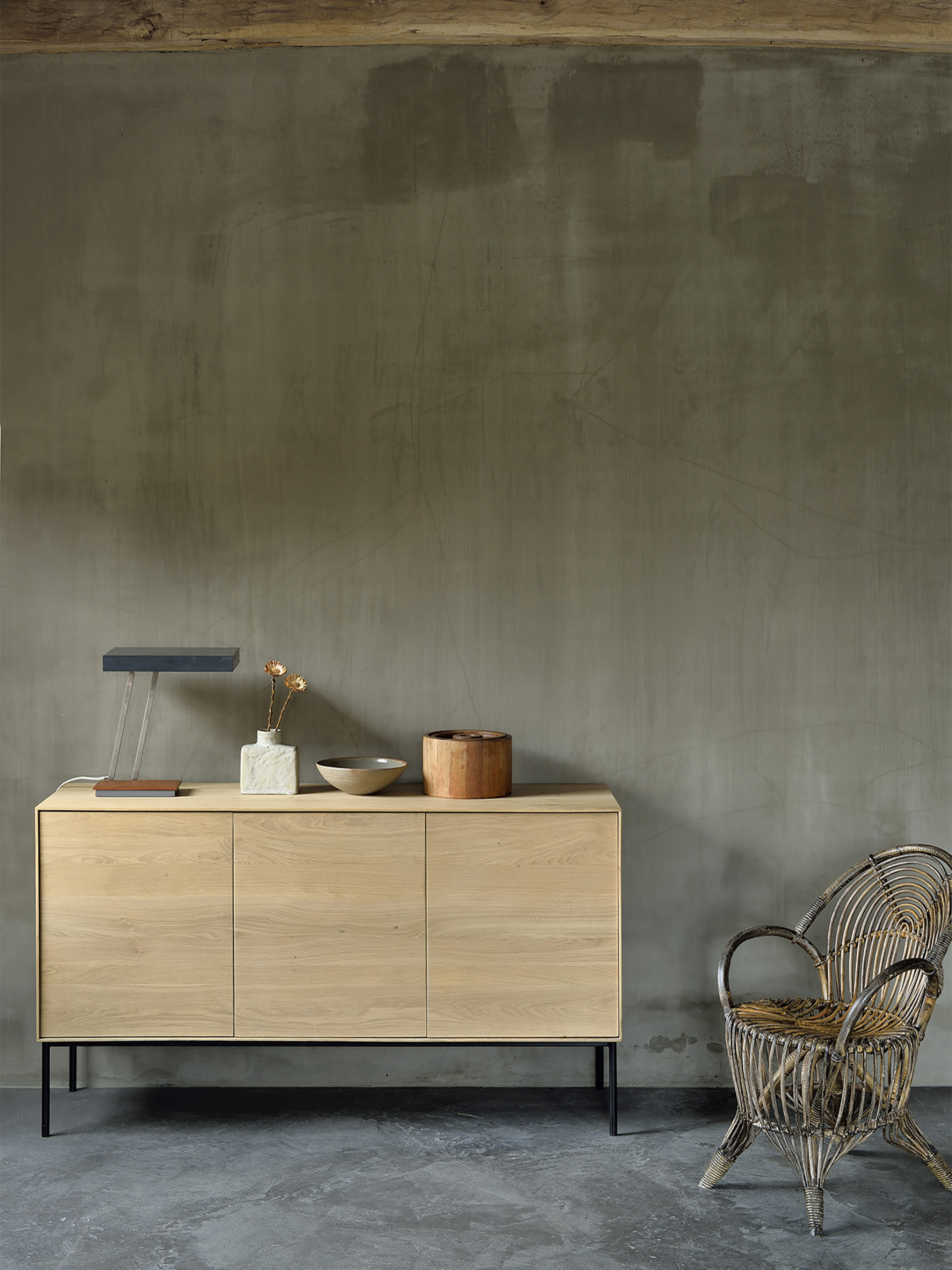 TABLE CHEVET 1TIR SPINDLE 55X35X52 - Light oak , Home design Bensimon