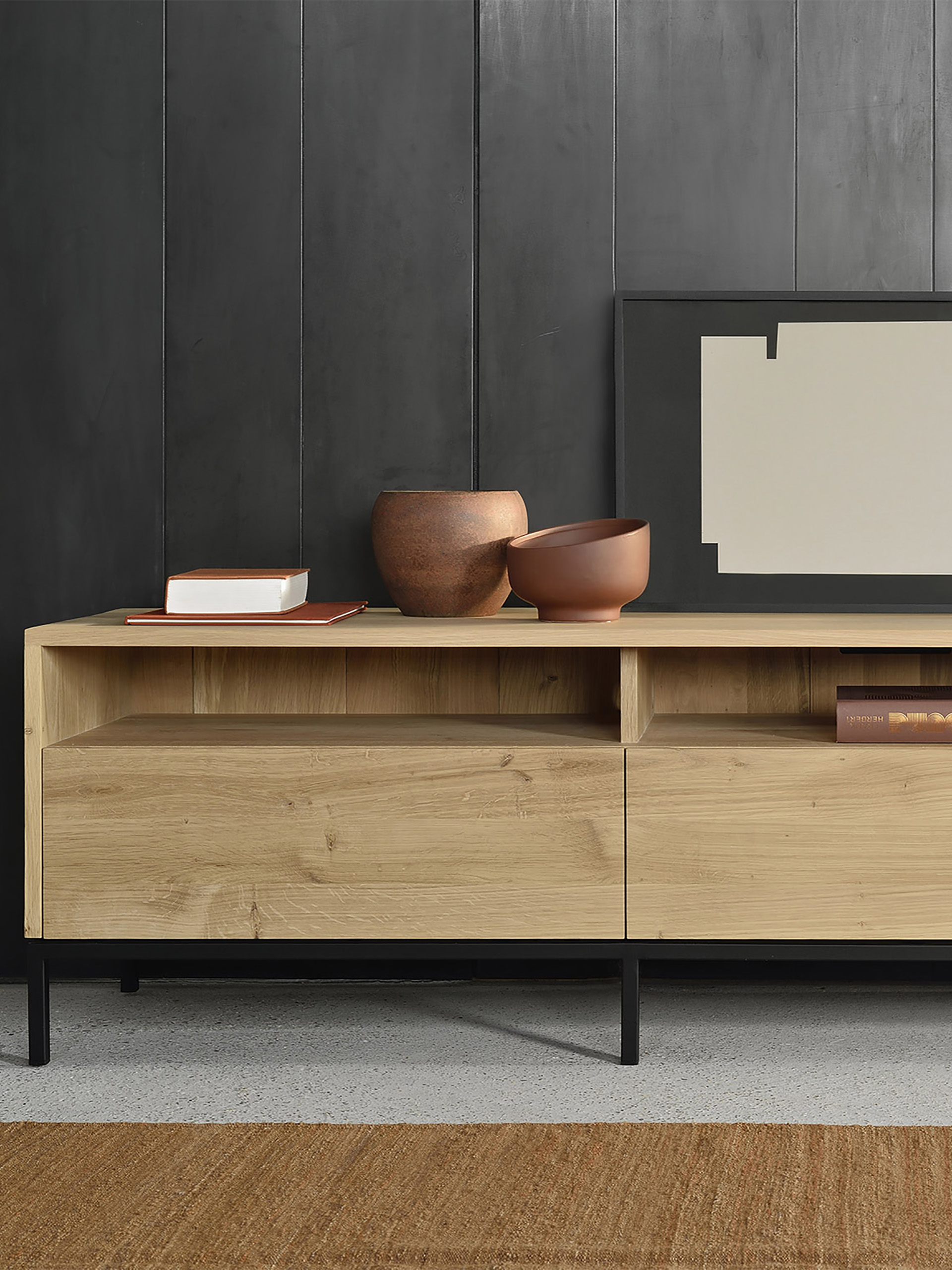 MEUBLE TV LIGNA EN CHENE - 3 TIROIRS - Light oak , Home design Bensimon