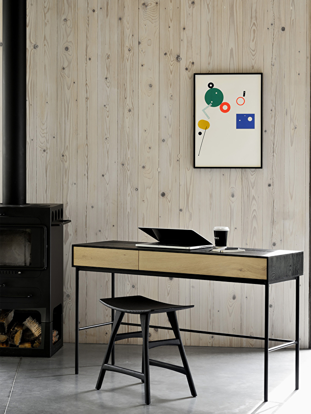 BUREAU BLACKBIRD EN CHENE VERNI -2 TIROIRS -  Light oak , Home design Bensimon