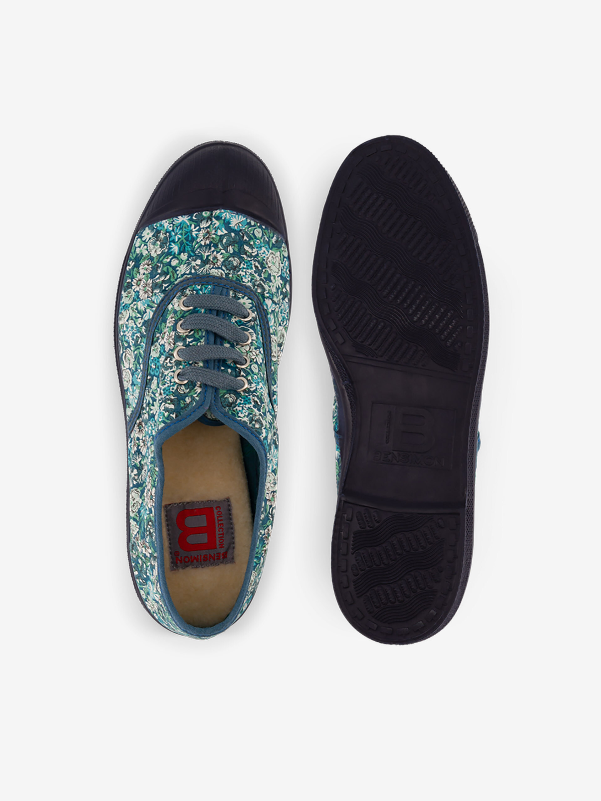LIBERTY LACE-UP TENNIS -  Blue flowers , Tennis & Shoes Bensimon
