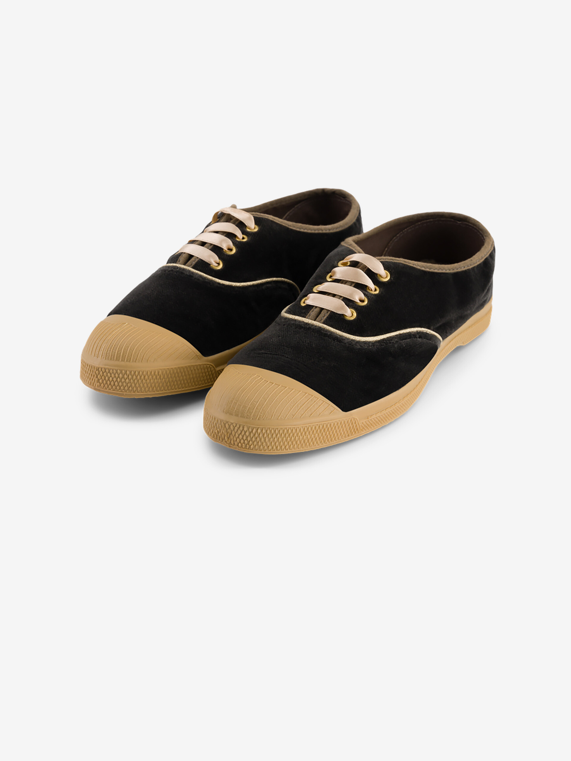 WOMAN VELVET LACE-UP TENNIS -  Grey twill , Tennis & Shoes Bensimon