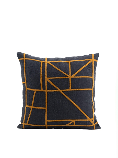 CUSHION NR LINE OCHRE 45X45 -  Black , Home design Bensimon