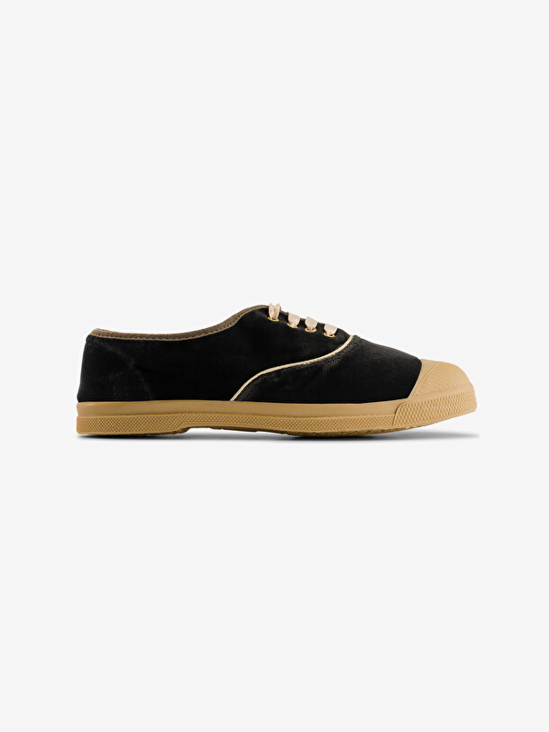 WOMAN VELVET LACE-UP TENNIS -  Grey twill , Tennis & Shoes Bensimon