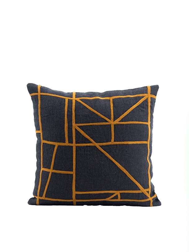CUSHION NR LINE OCHRE 45X45 - Black , Home design Bensimon
