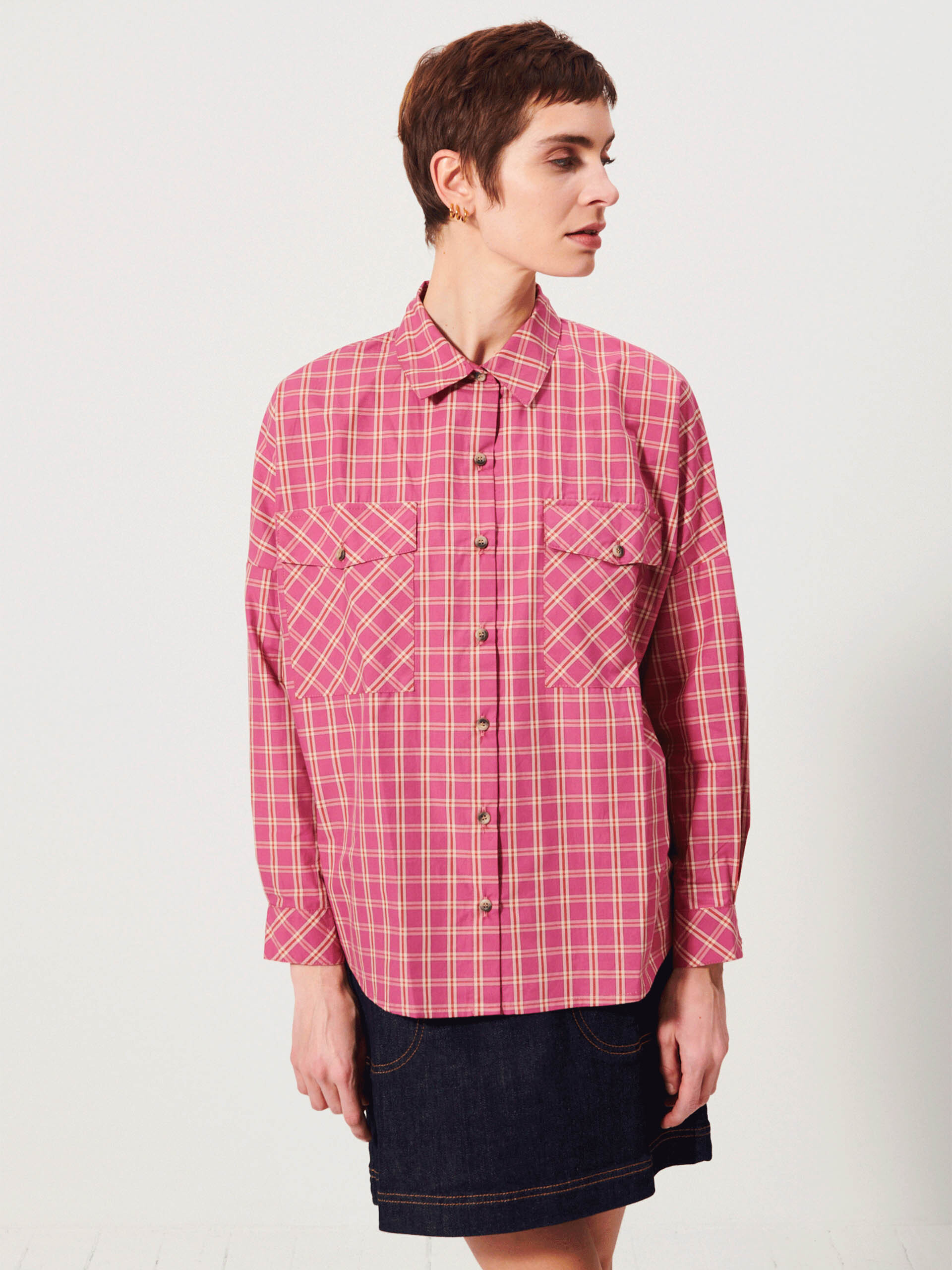 JANICE SHIRT -  Carreaux rose , Ready-to-wear Bensimon