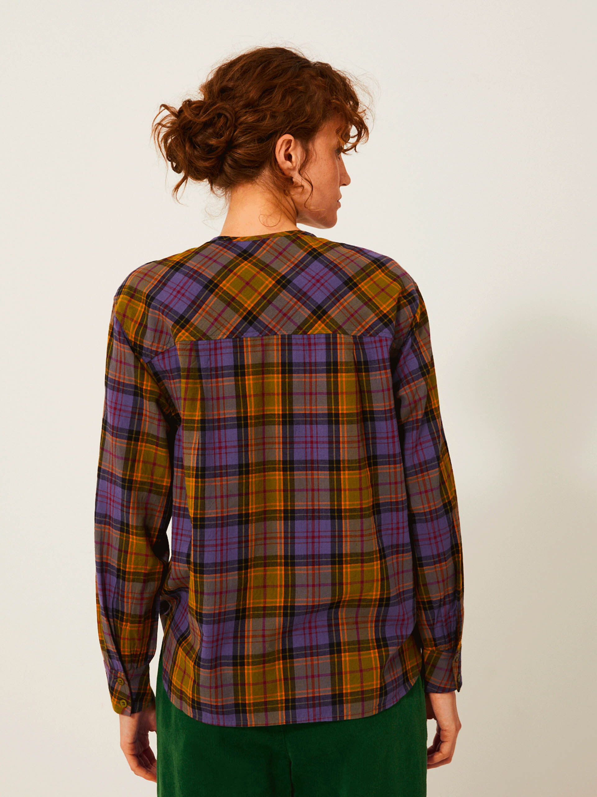 KELY BLOUSE -  Blue-kaki checks , Ready-to-wear Bensimon