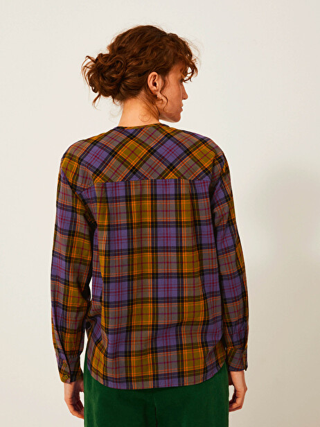 KELY BLOUSE -  Blue-kaki checks , Ready-to-wear Bensimon