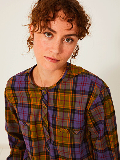 KELY BLOUSE -  Blue-kaki checks , Ready-to-wear Bensimon