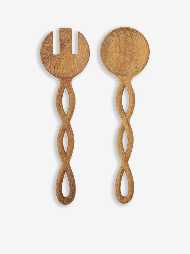 SET OF 2 DOUSSIE TWISTED WOOD CUTLERY -  Natural , Home design Bensimon
