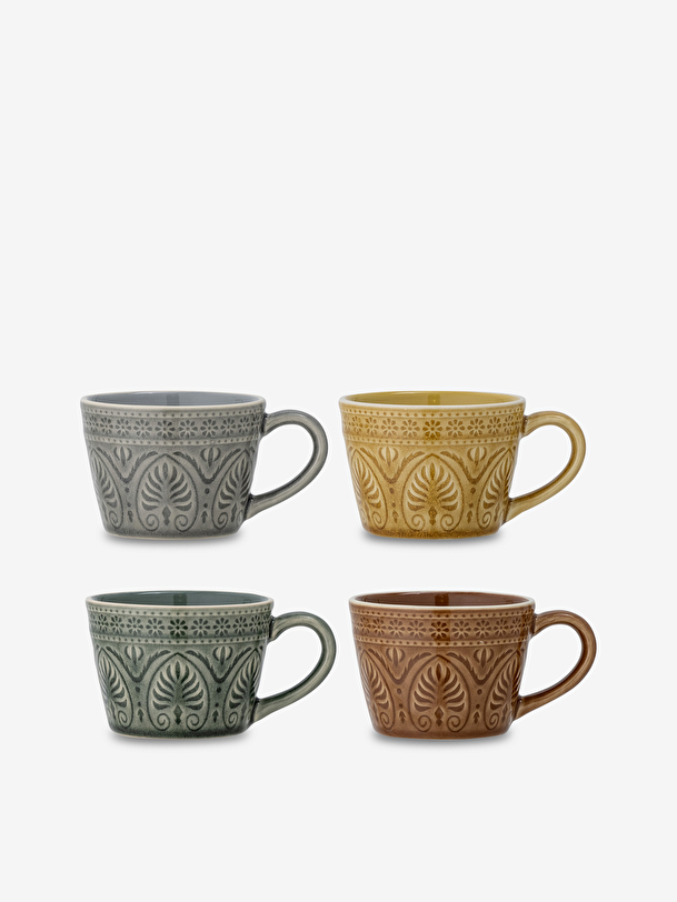 SET OF 4 RETRO STONEWARE CUPS - Multicolored , Home design Bensimon