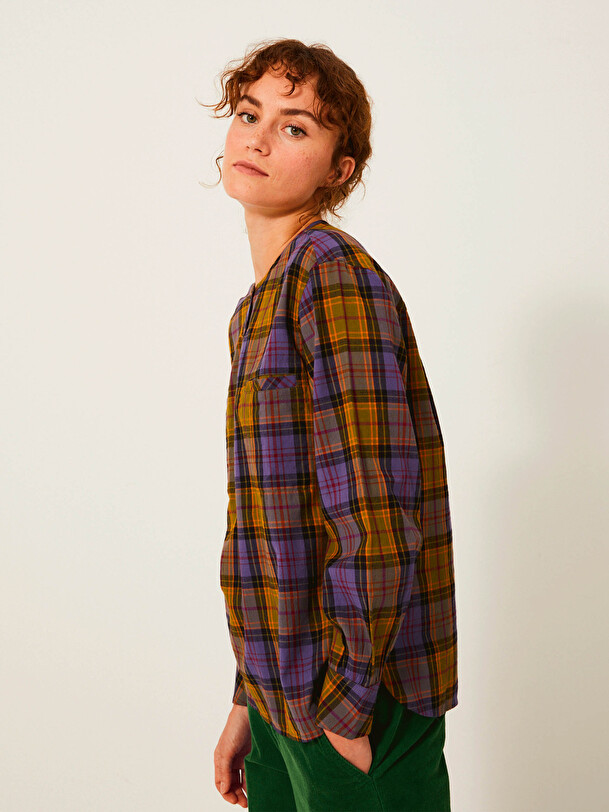 KELY BLOUSE -  Blue-kaki checks , Ready-to-wear Bensimon