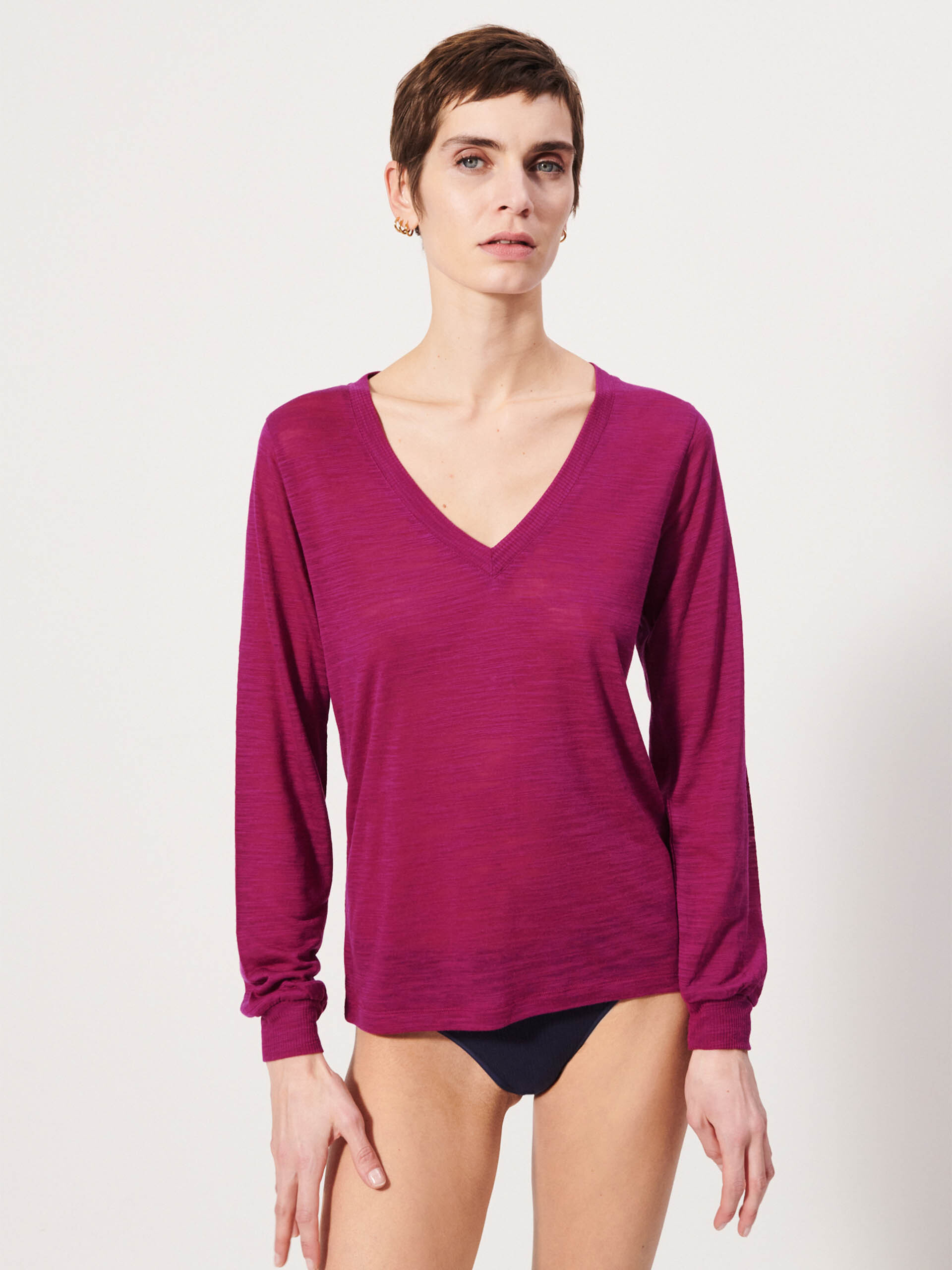 HARRIS LONG SLEEVES T-SHIRT -  Amarante , Ready-to-wear Bensimon
