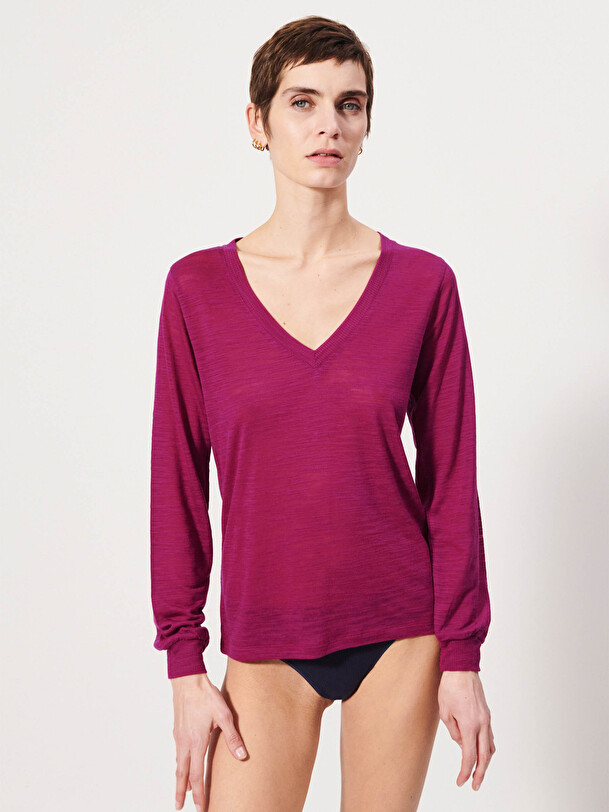HARRIS LONG SLEEVES T-SHIRT -  Amarante , Ready-to-wear Bensimon