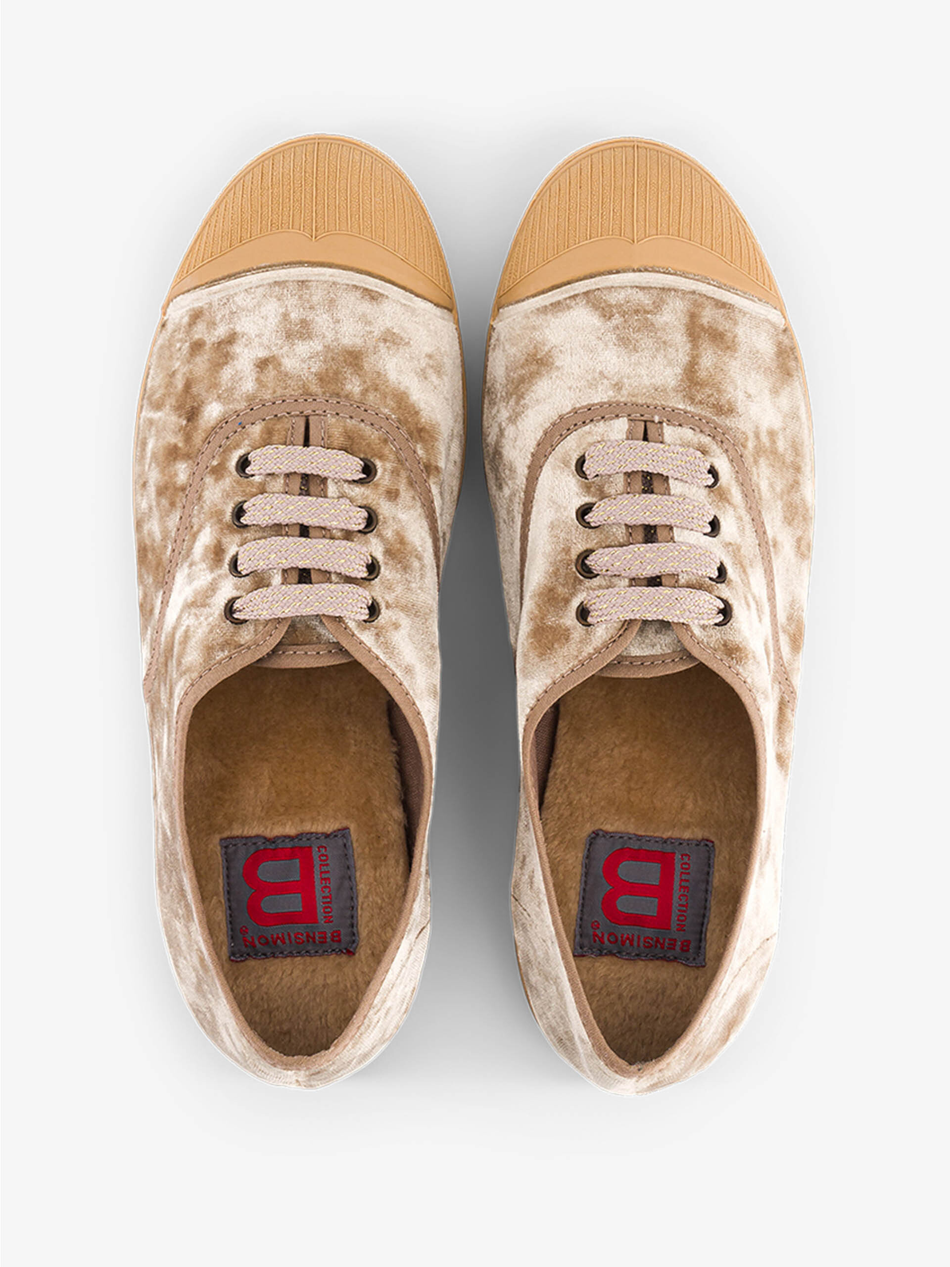WOMEN LACE-UP VELVET TENNIS - Champagne , Tennis & Shoes Bensimon