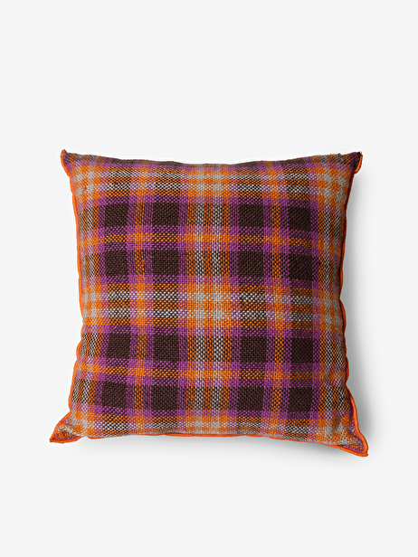 ORANGE TARTAN CUSHION -  Brown/orange , Home design Bensimon