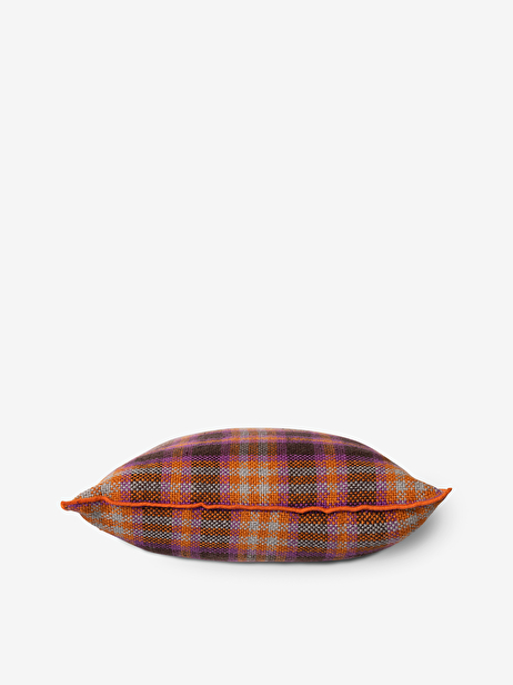 ORANGE TARTAN CUSHION -  Brown/orange , Home design Bensimon