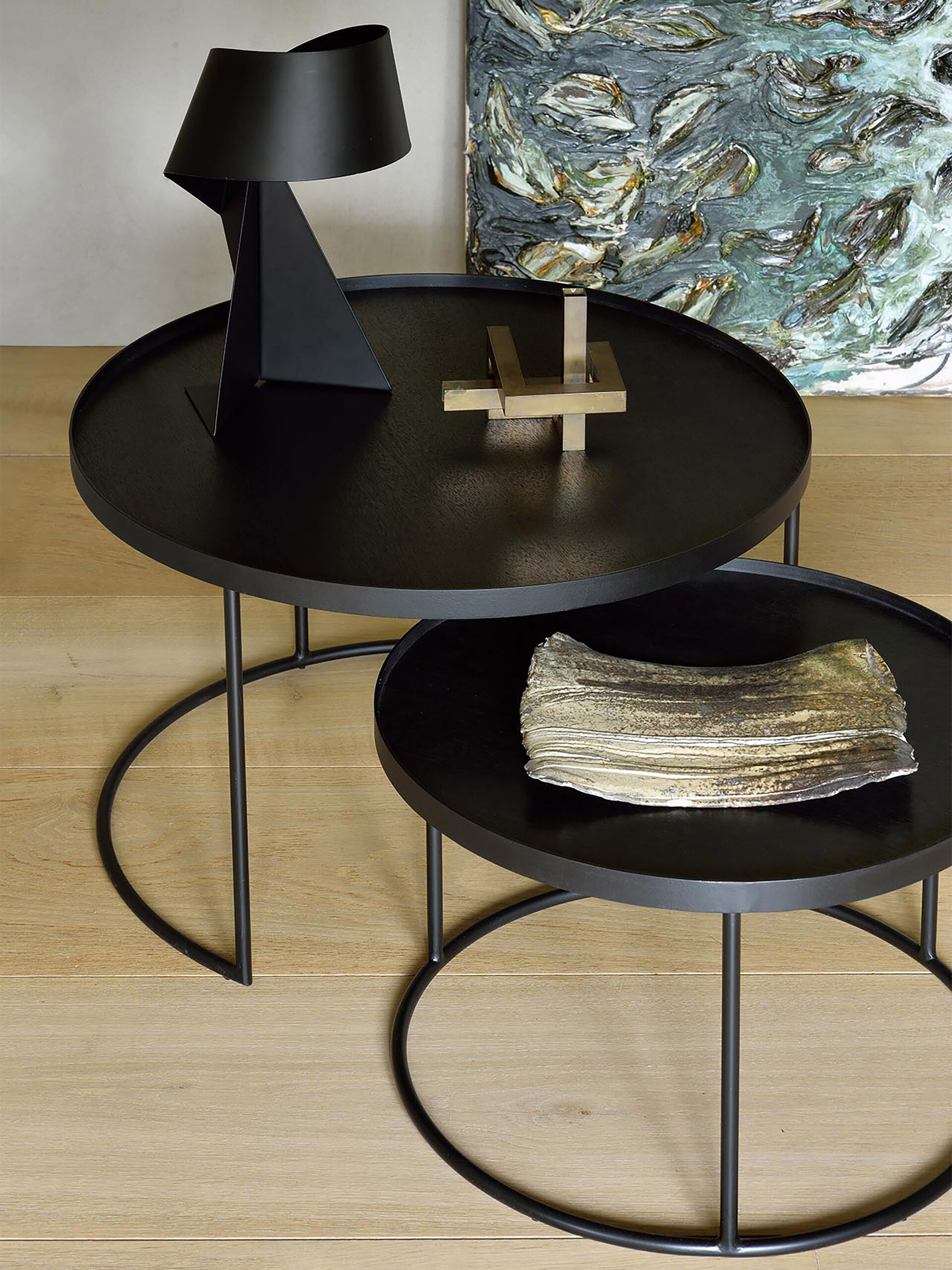 SET OF COFFEE TABLES WITH TRAYS - Black , Home design Bensimon