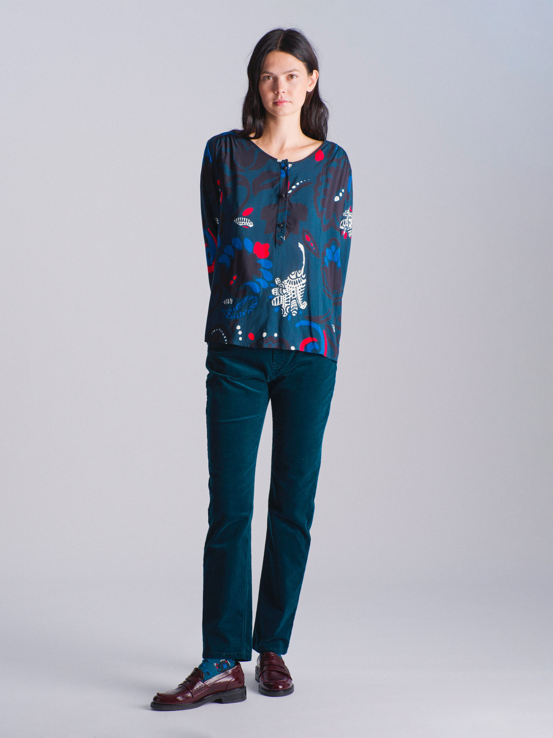 JOANIE BLOUSE -  Imprime bleu , Ready-to-wear Bensimon