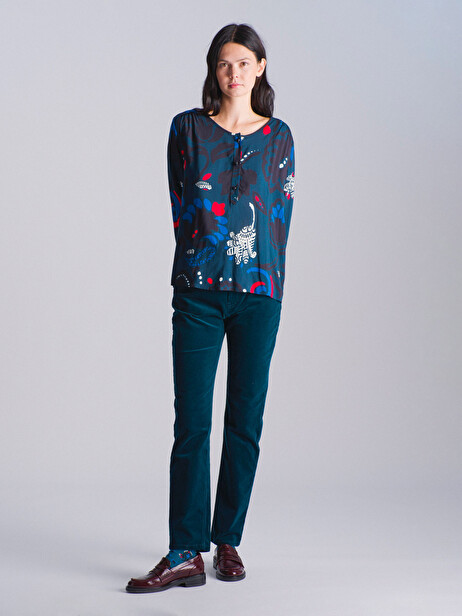 JOANIE BLOUSE -  Imprime bleu , Ready-to-wear Bensimon