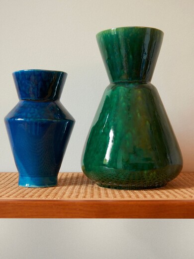 LARGE STRIPED VASE BLUE -  Green , Home design Bensimon