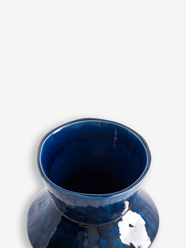 SMALL VASE BLUE WITH EFFECT 15x25 cm - Blue , Home design Bensimon