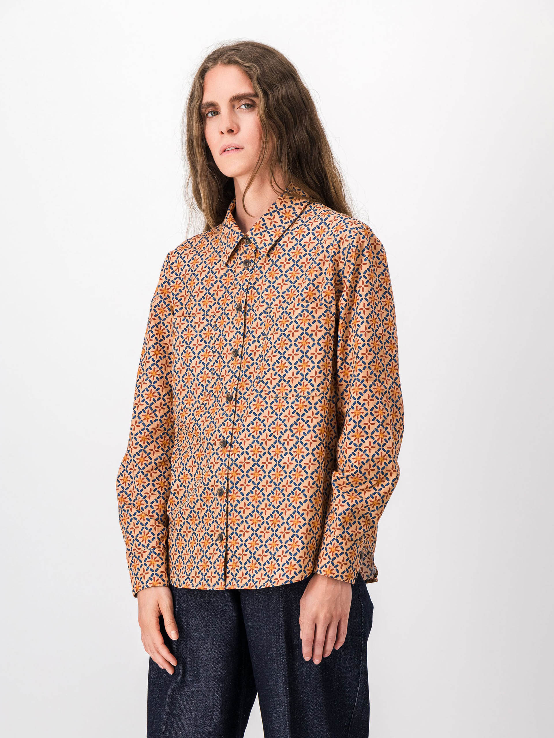 HILARION BLOUSE -  Ochre print , Ready-to-wear Bensimon