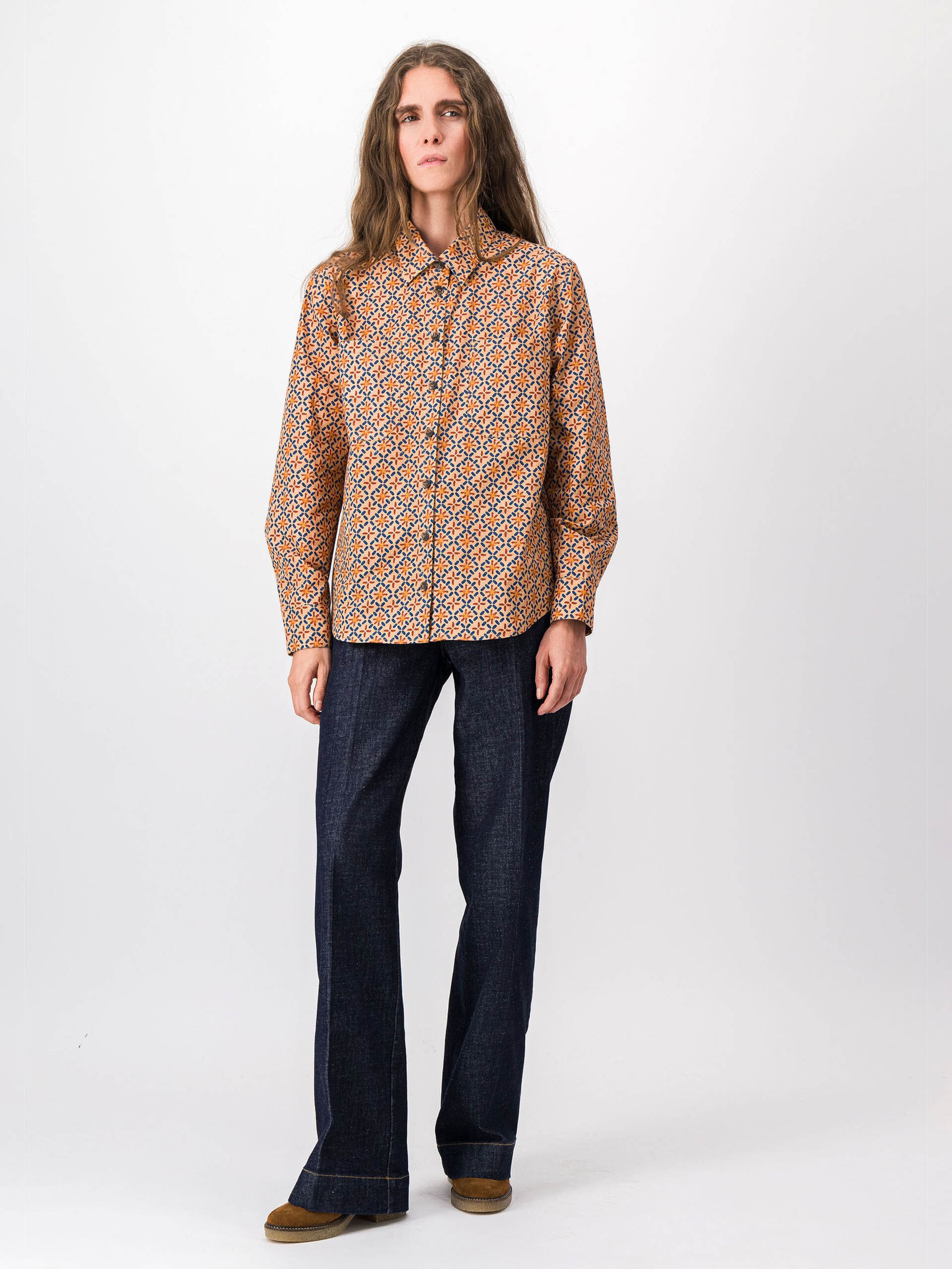 HILARION BLOUSE -  Ochre print , Ready-to-wear Bensimon