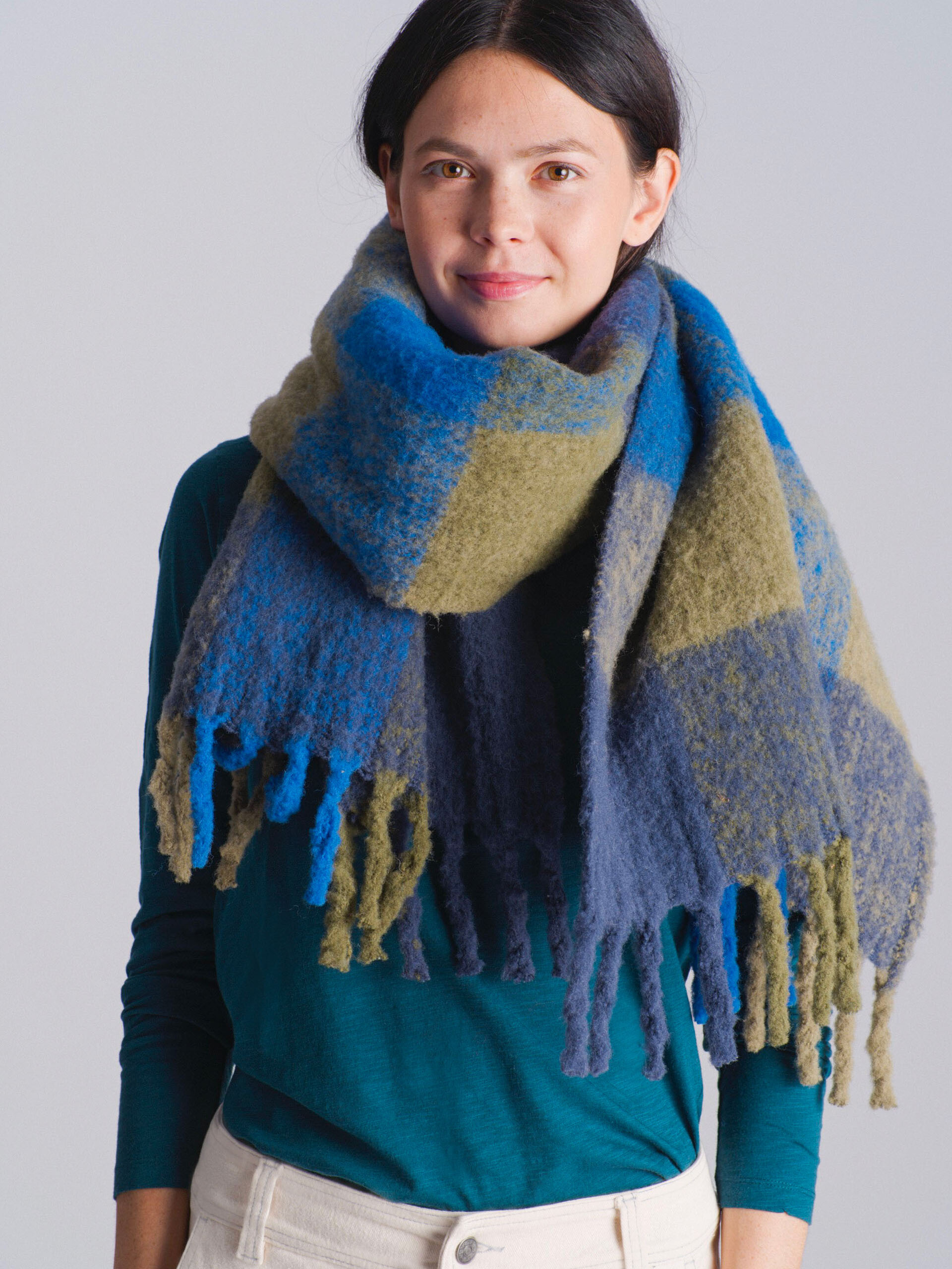 CHECK SCARF -  Navy / kaki , Ready-to-wear Bensimon