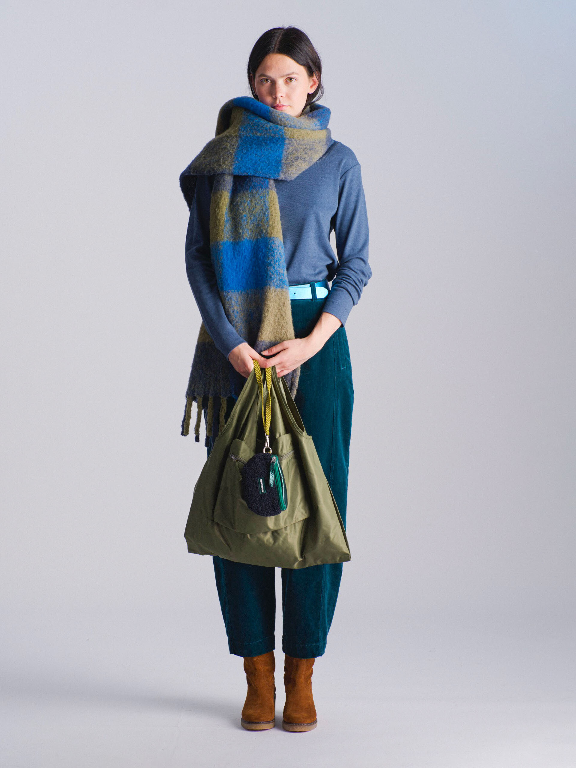 CHECK SCARF -  Navy / kaki , Ready-to-wear Bensimon
