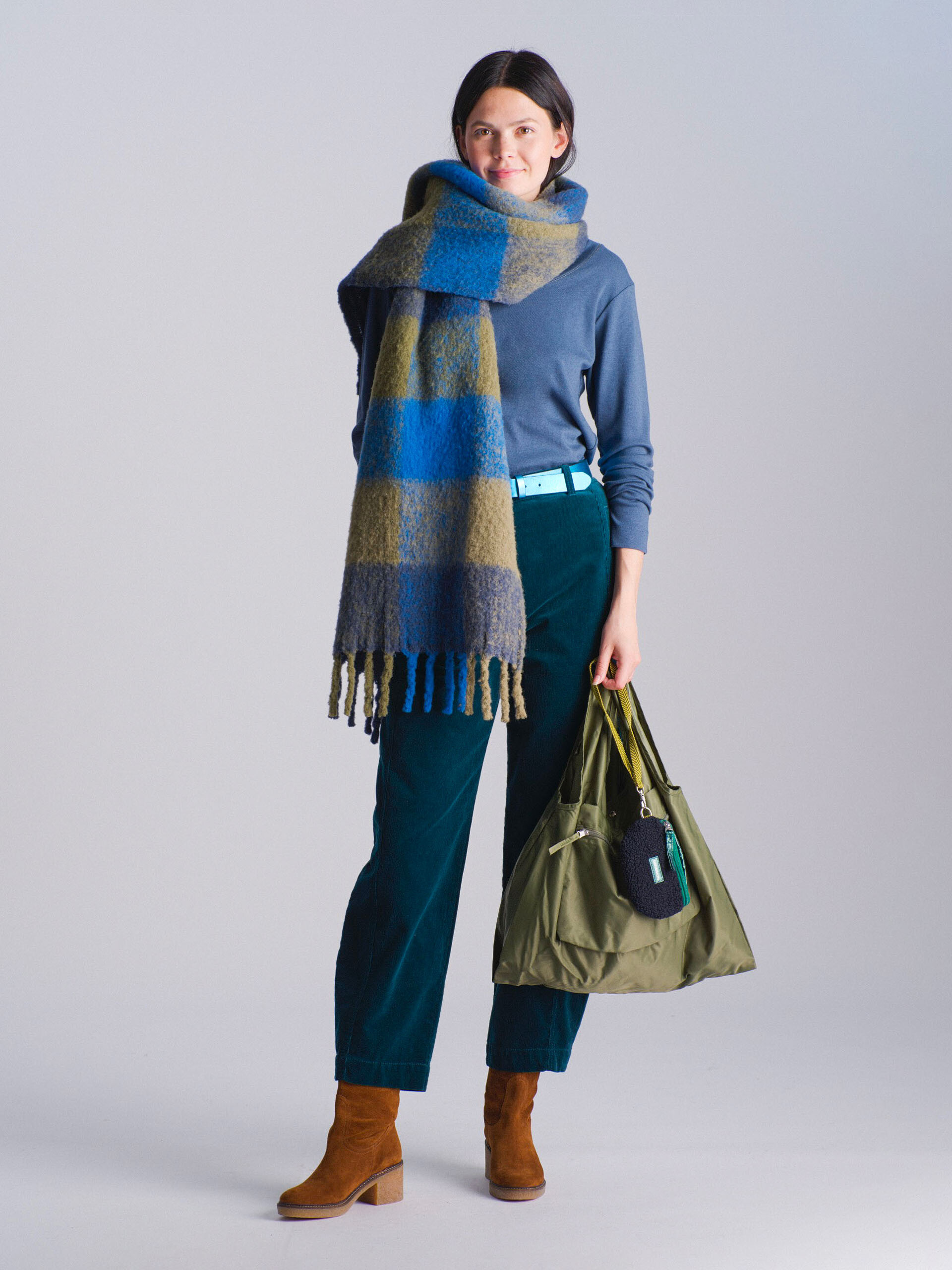CHECK SCARF -  Navy / kaki , Ready-to-wear Bensimon