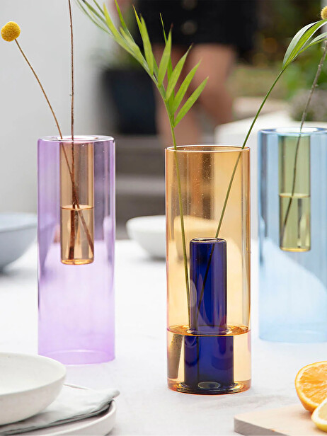 VASE REVERSIBLE BLUE/YELLOW M -  Orange , Home design Bensimon