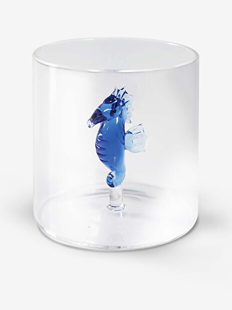 GLASS FIGURINE SEAHORSE -  Blue , Home design Bensimon