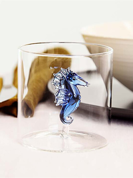 GLASS FIGURINE SEAHORSE -  Blue , Home design Bensimon