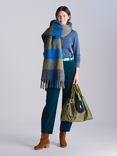 CHECK SCARF -  Navy / kaki , Ready-to-wear Bensimon