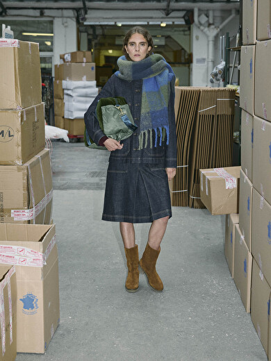 CHECK SCARF -  Navy / kaki , Ready-to-wear Bensimon
