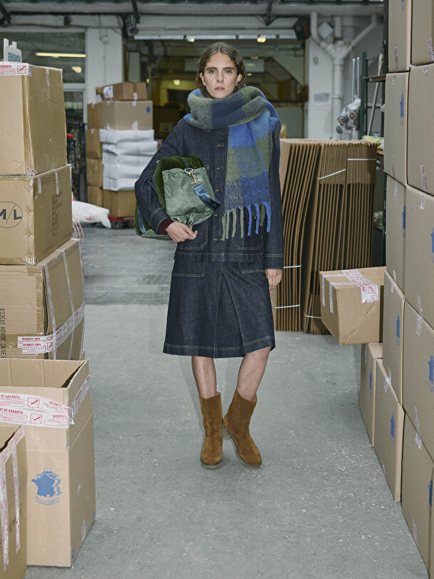 CHECK SCARF -  Navy / kaki , Ready-to-wear Bensimon
