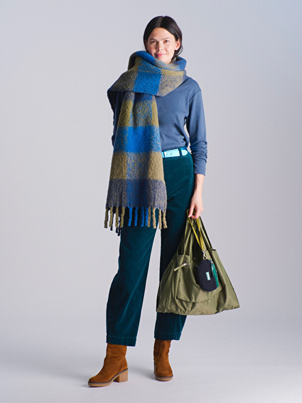CHECK SCARF -  Navy / kaki , Ready-to-wear Bensimon