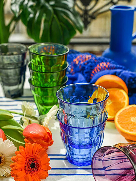 SET OF 6 PICARDIE GLASSES 25CL SAPHIR -  Blue , Home design Bensimon