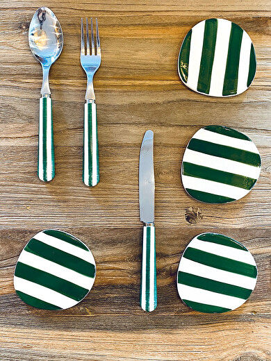 PAUL FORK GREEN STRIPE -  Green , Home design Bensimon