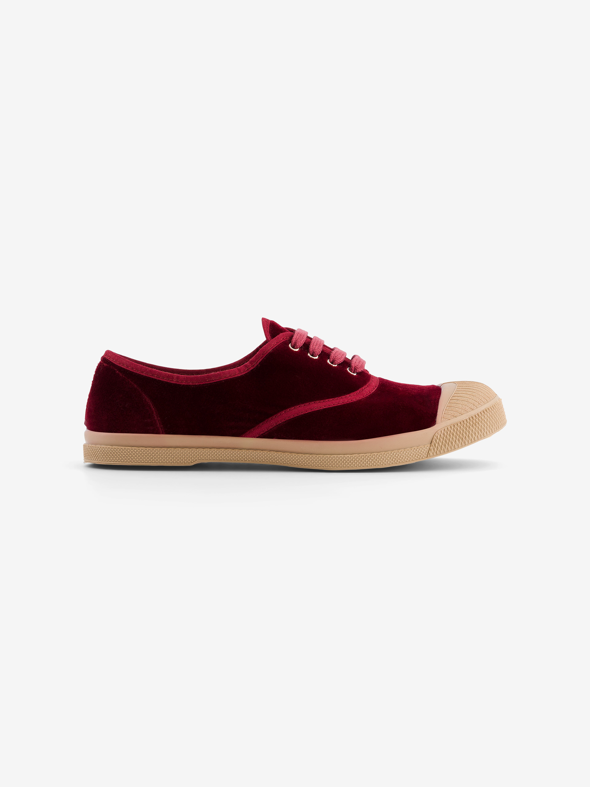 Women's lace-up velour sneakers -  Bordeaux , Tennis & Shoes Bensimon