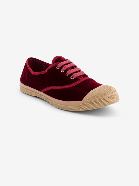 Women's lace-up velour sneakers -  Bordeaux , Tennis & Shoes Bensimon