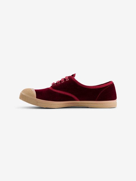 Women's lace-up velour sneakers -  Bordeaux , Tennis & Shoes Bensimon