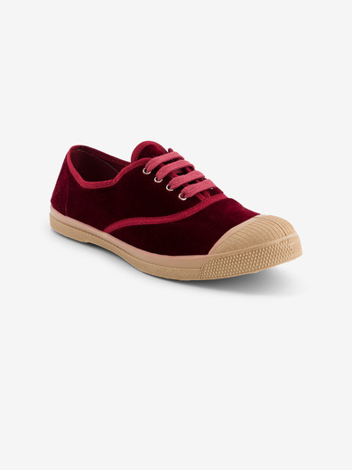 Women's lace-up velour sneakers -  Bordeaux , Tennis & Shoes Bensimon